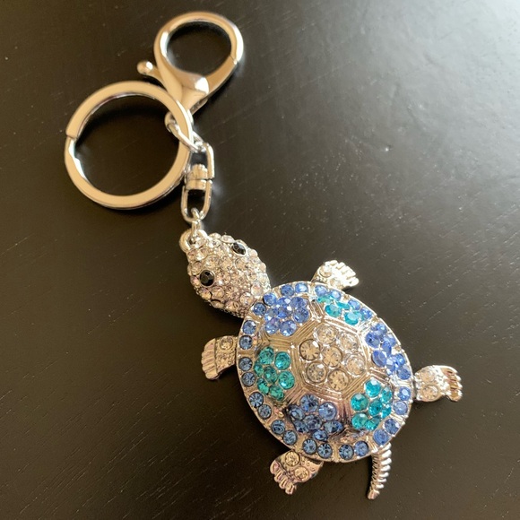 New! Rhinestone Sea Turtle Bag Charm -Aqua & Blue - Picture 4 of 8